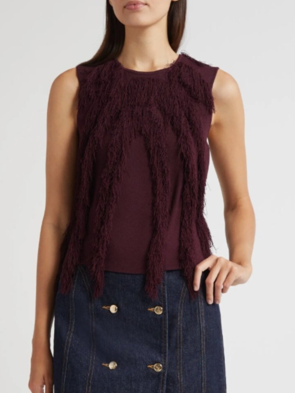 NWOT ULLA JOHNSON Bonnie Sleeveless Knit Fringe Top in Mahogany S $490